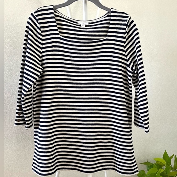J.Jill Navy & Cream Nautical Striped lightweight Cotton Knit Sweater Small - Picture 3 of 7